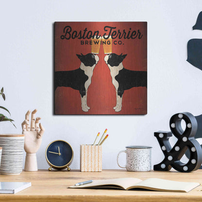 Luxe Metal Art 'Boston Terrier Brewing Co Square' by Ryan Fowler, Metal Wall Art,12x12