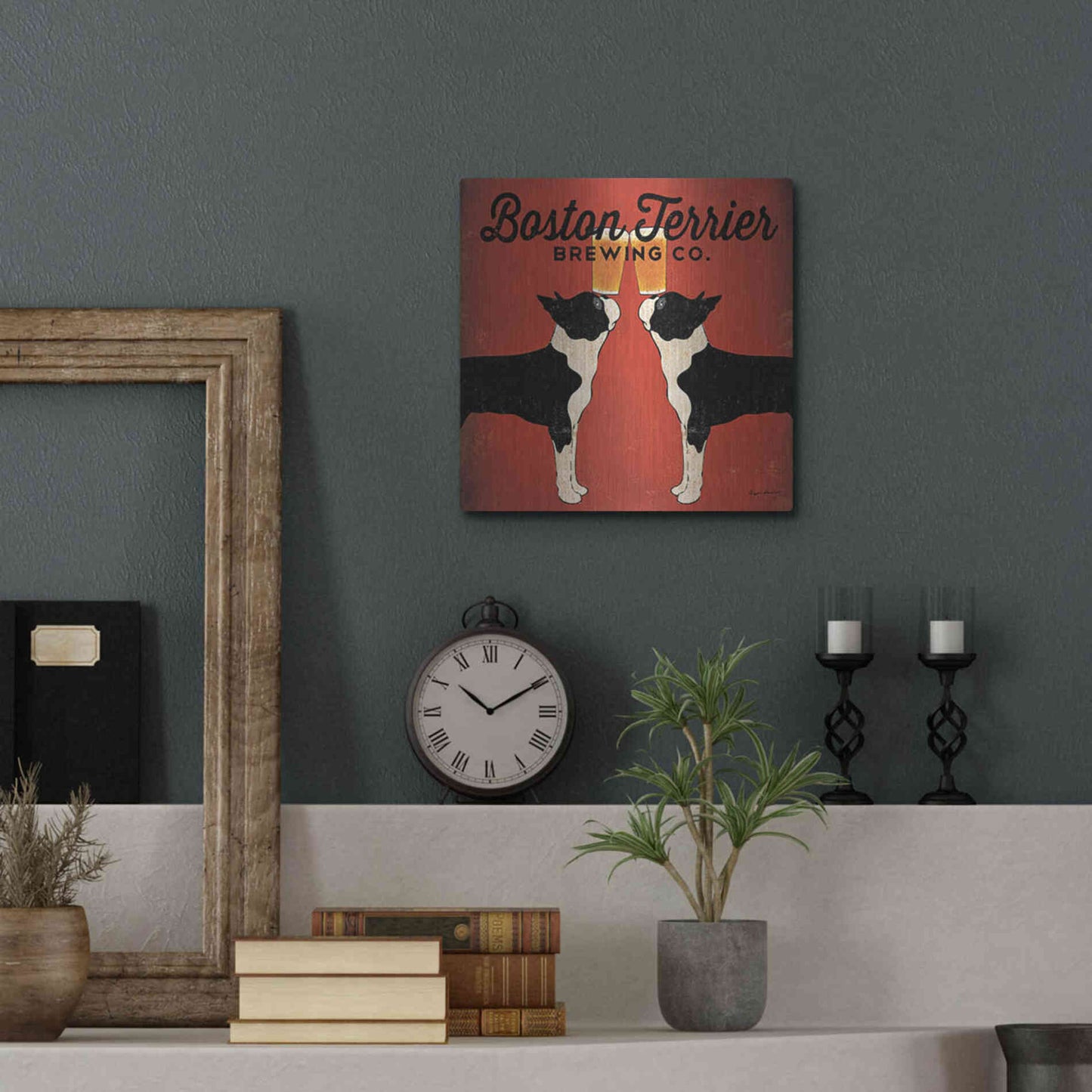 Luxe Metal Art 'Boston Terrier Brewing Co Square' by Ryan Fowler, Metal Wall Art,12x12