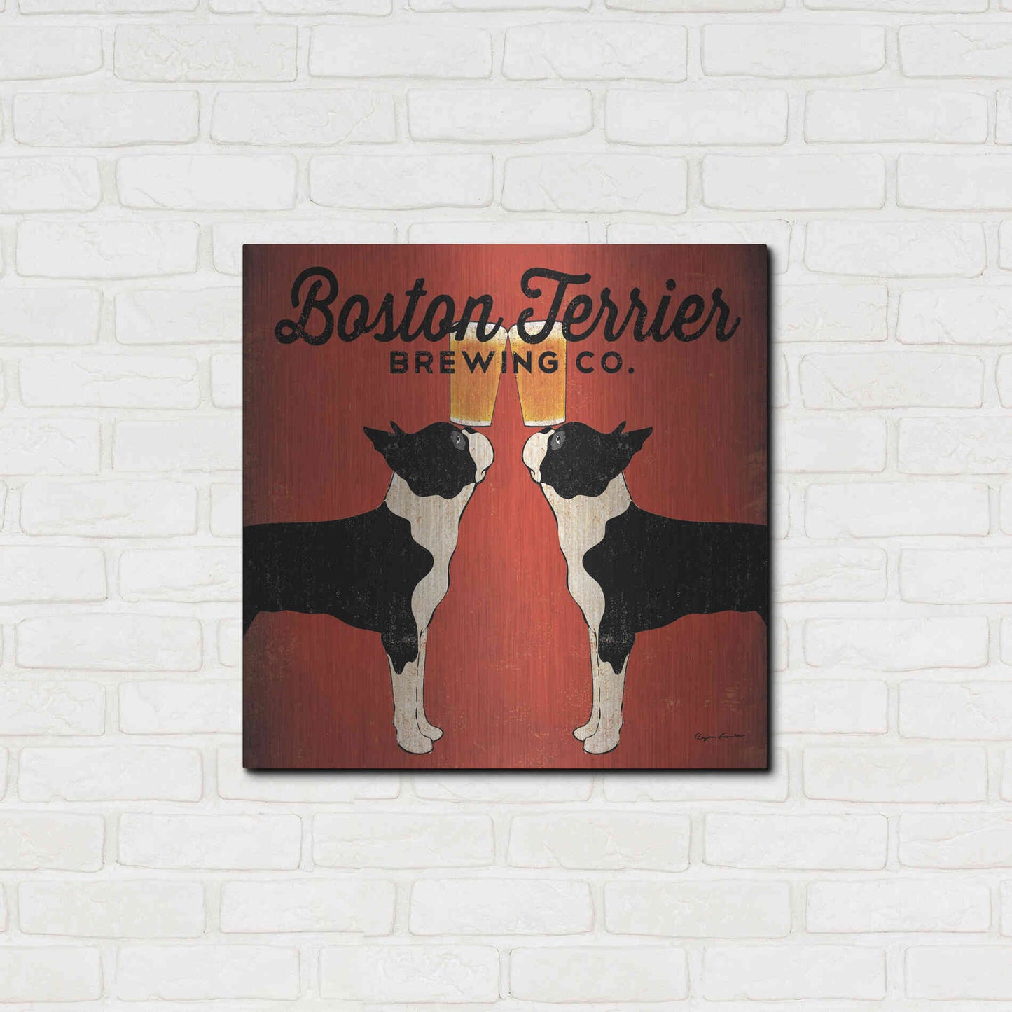 Luxe Metal Art 'Boston Terrier Brewing Co Square' by Ryan Fowler, Metal Wall Art,24x24