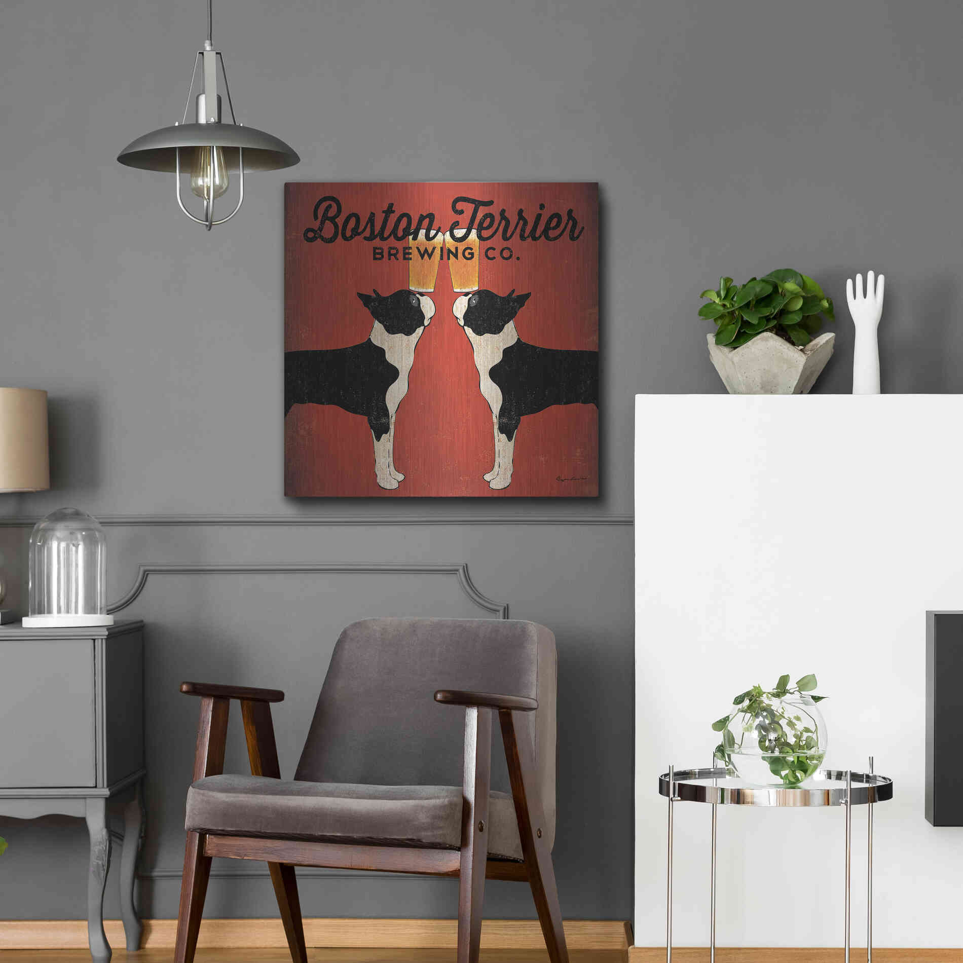 Luxe Metal Art 'Boston Terrier Brewing Co Square' by Ryan Fowler, Metal Wall Art,24x24