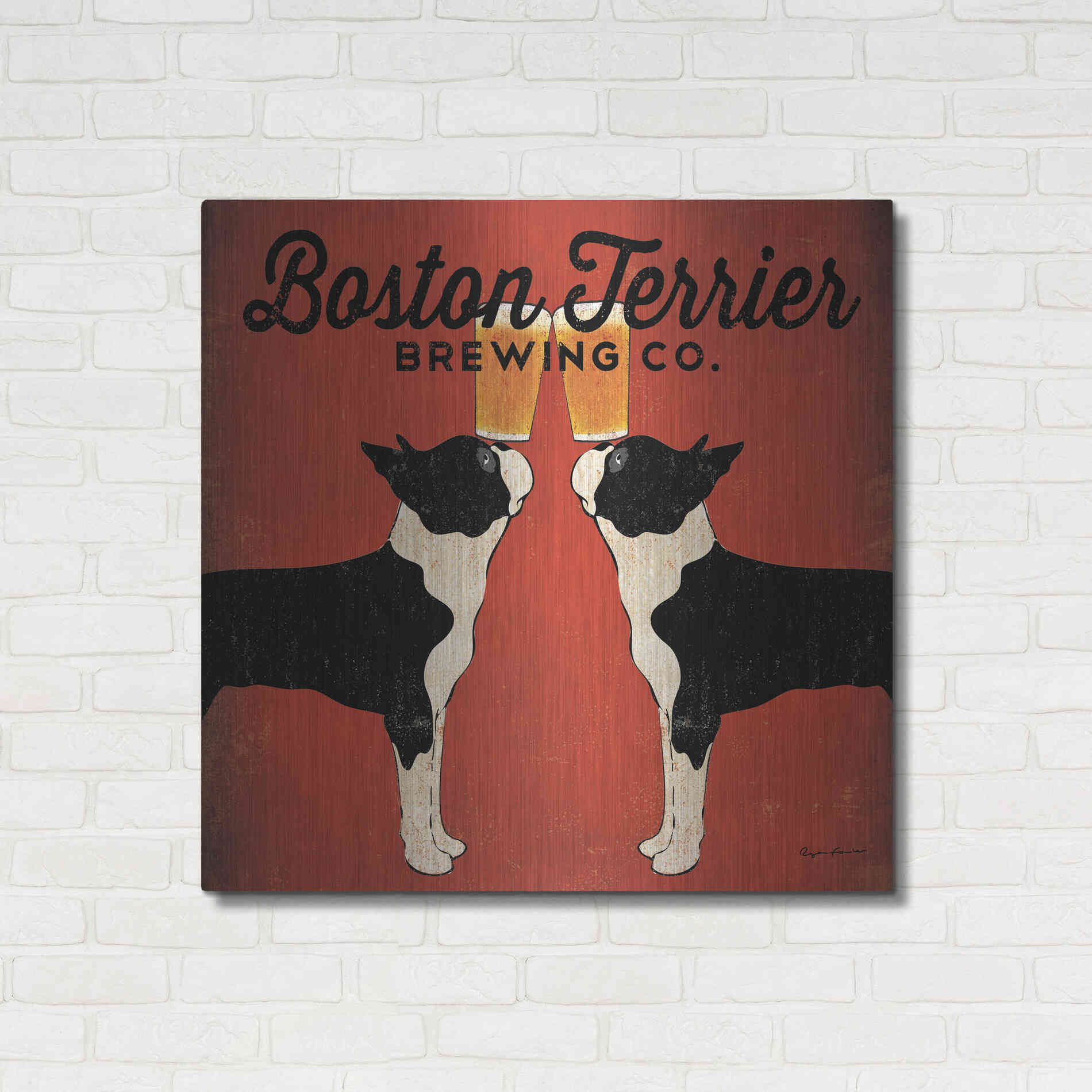 Luxe Metal Art 'Boston Terrier Brewing Co Square' by Ryan Fowler, Metal Wall Art,36x36