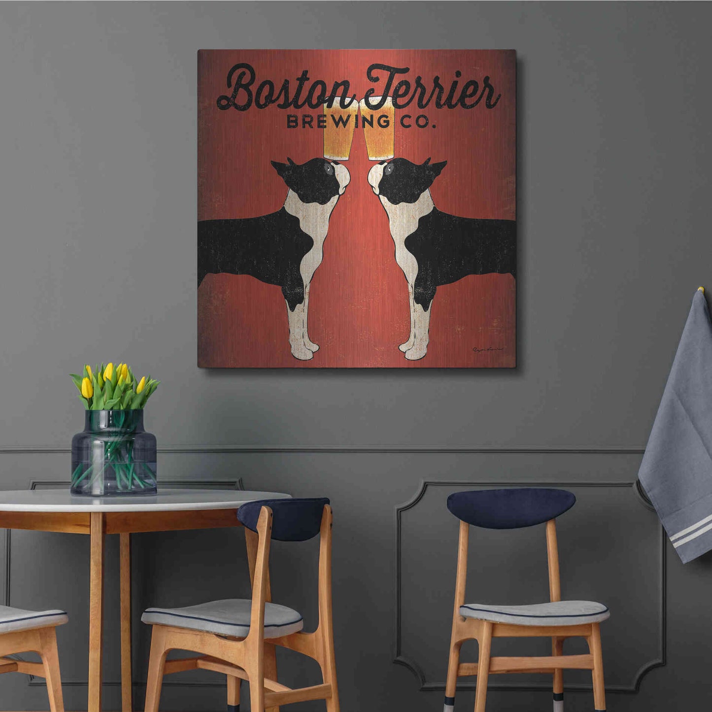 Luxe Metal Art 'Boston Terrier Brewing Co Square' by Ryan Fowler, Metal Wall Art,36x36