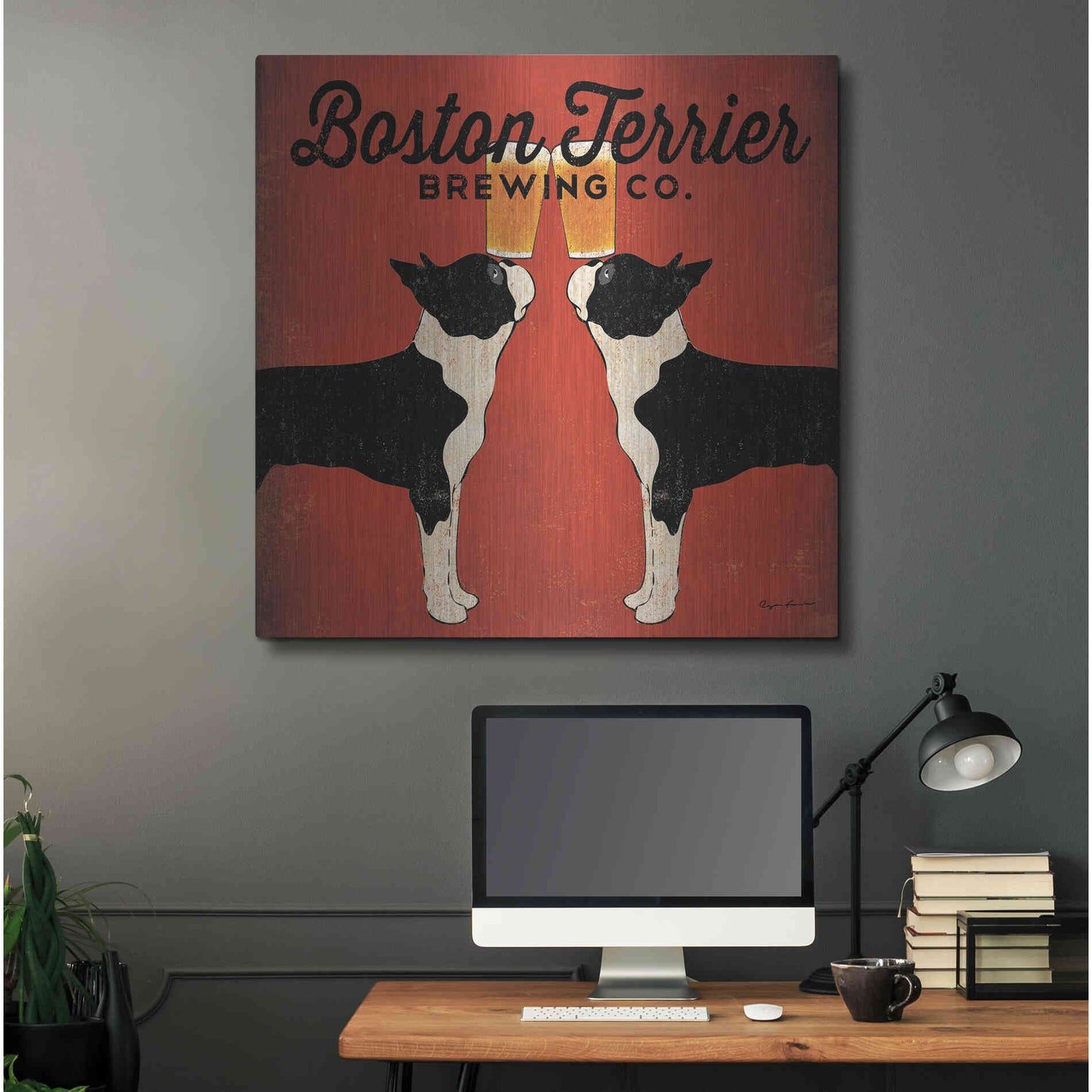 Luxe Metal Art 'Boston Terrier Brewing Co Square' by Ryan Fowler, Metal Wall Art,36x36