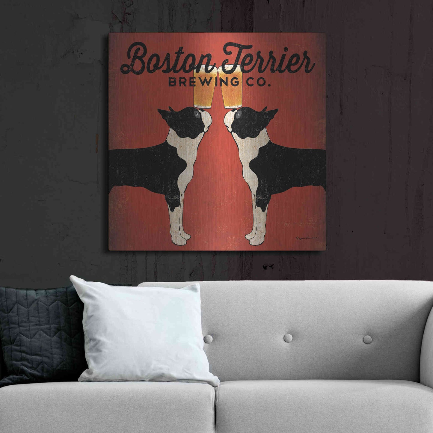 Luxe Metal Art 'Boston Terrier Brewing Co Square' by Ryan Fowler, Metal Wall Art,36x36