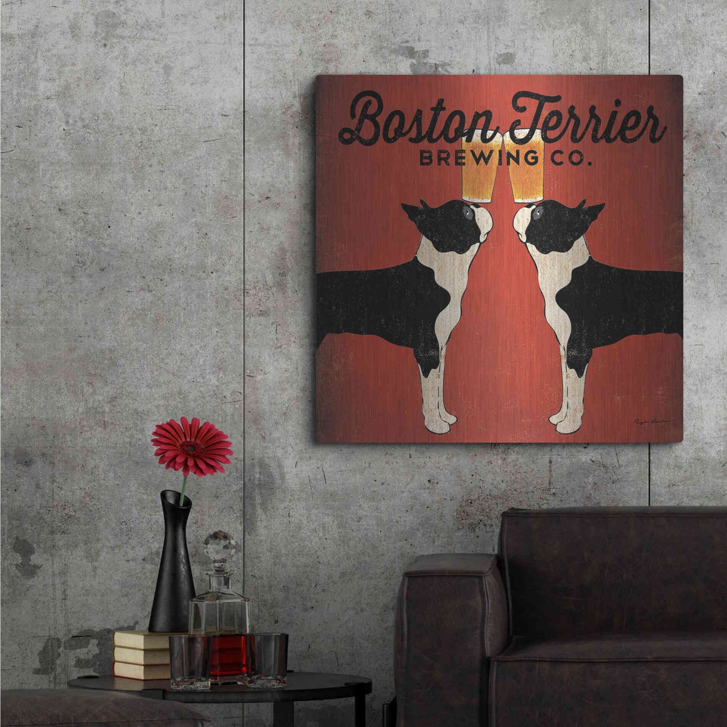 Luxe Metal Art 'Boston Terrier Brewing Co Square' by Ryan Fowler, Metal Wall Art,36x36