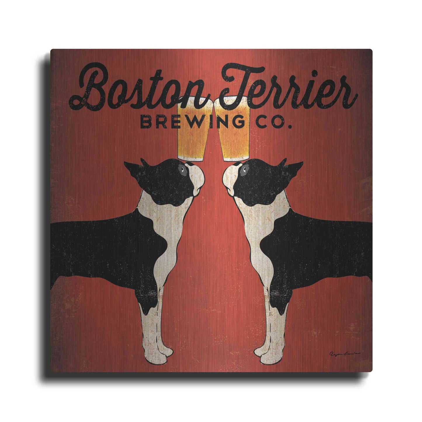 Luxe Metal Art 'Boston Terrier Brewing Co Square' by Ryan Fowler, Metal Wall Art