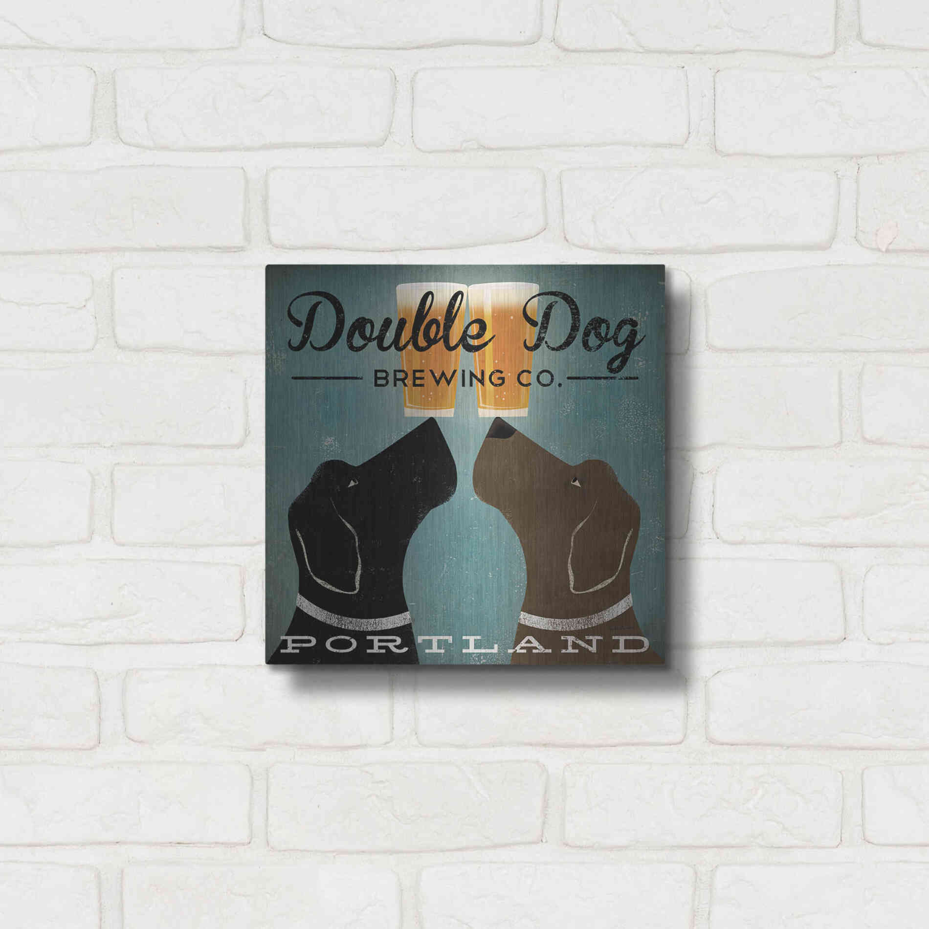 Luxe Metal Art 'Double Dog Brewing Co' by Ryan Fowler, Metal Wall Art,12x12