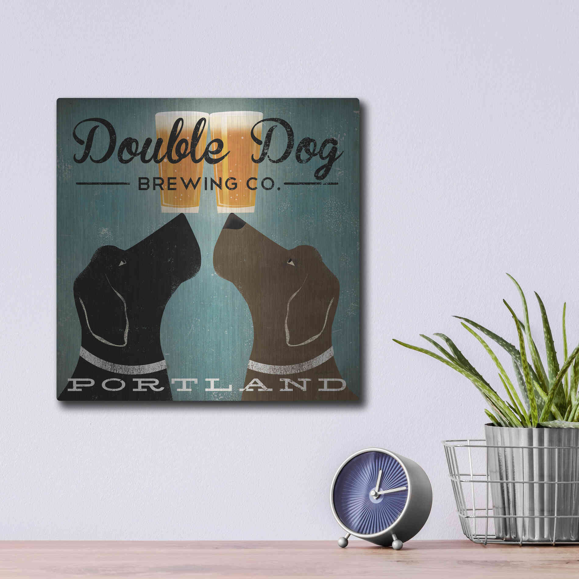 Luxe Metal Art 'Double Dog Brewing Co' by Ryan Fowler, Metal Wall Art,12x12