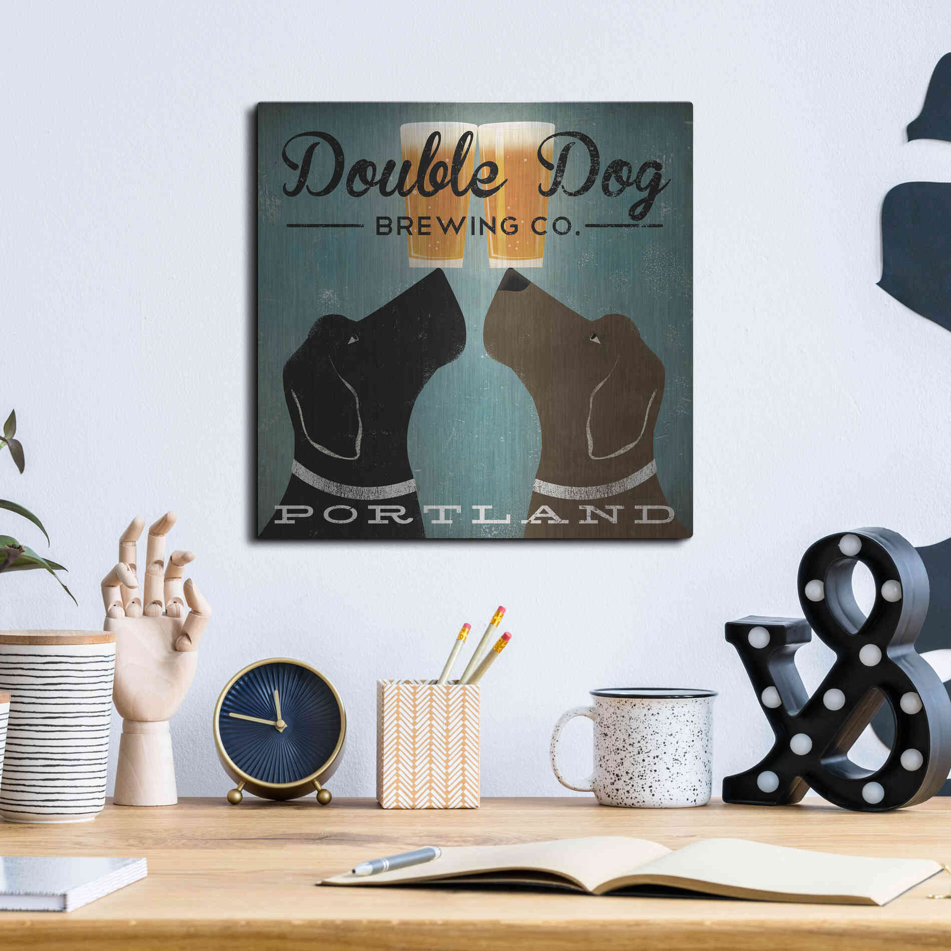 Luxe Metal Art 'Double Dog Brewing Co' by Ryan Fowler, Metal Wall Art,12x12