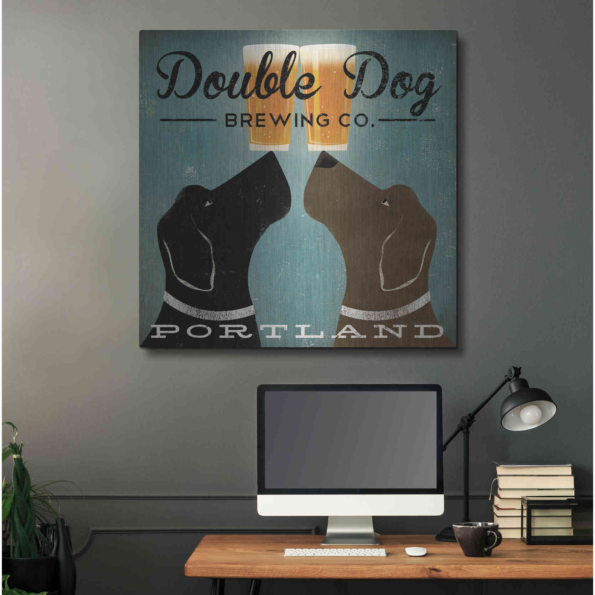 Luxe Metal Art 'Double Dog Brewing Co' by Ryan Fowler, Metal Wall Art,36x36