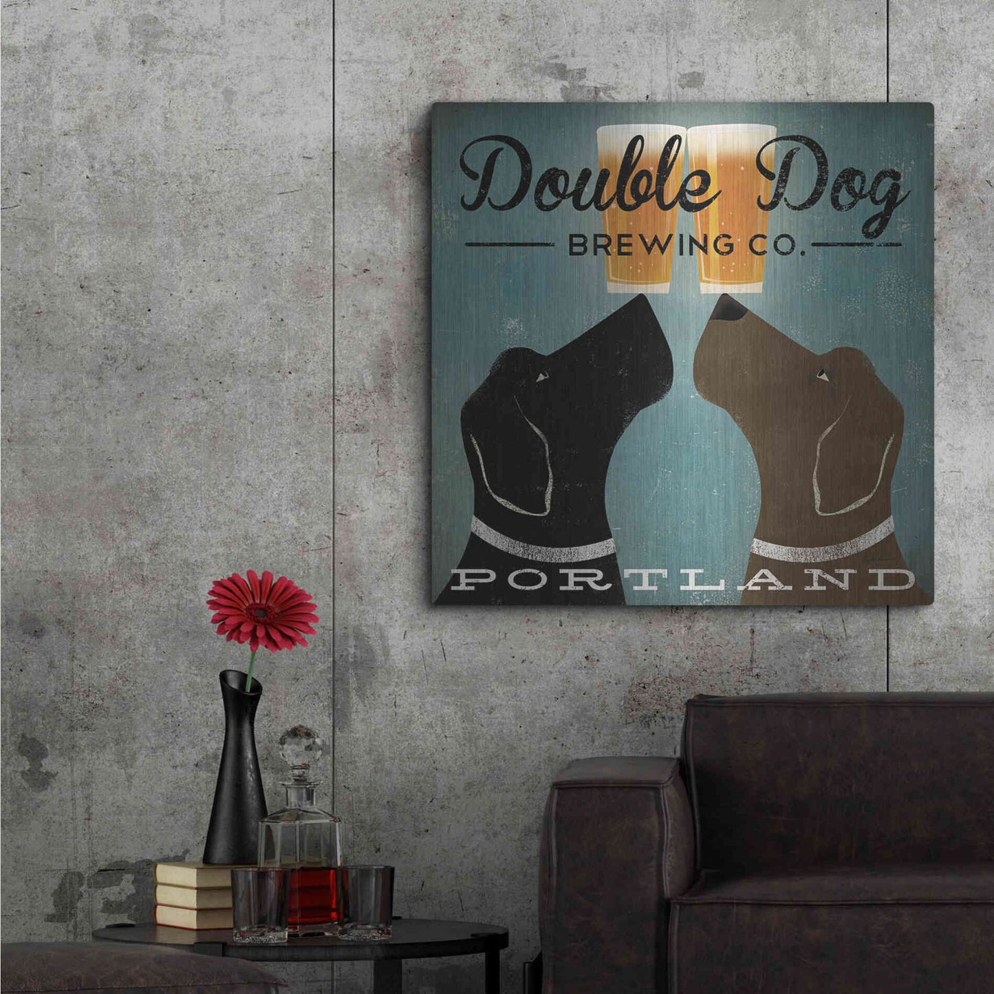 Luxe Metal Art 'Double Dog Brewing Co' by Ryan Fowler, Metal Wall Art,36x36