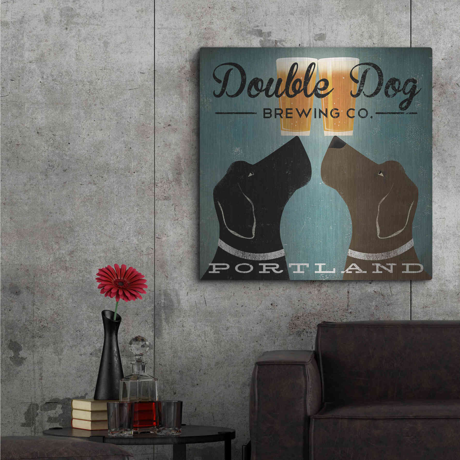 Luxe Metal Art 'Double Dog Brewing Co' by Ryan Fowler, Metal Wall Art,36x36