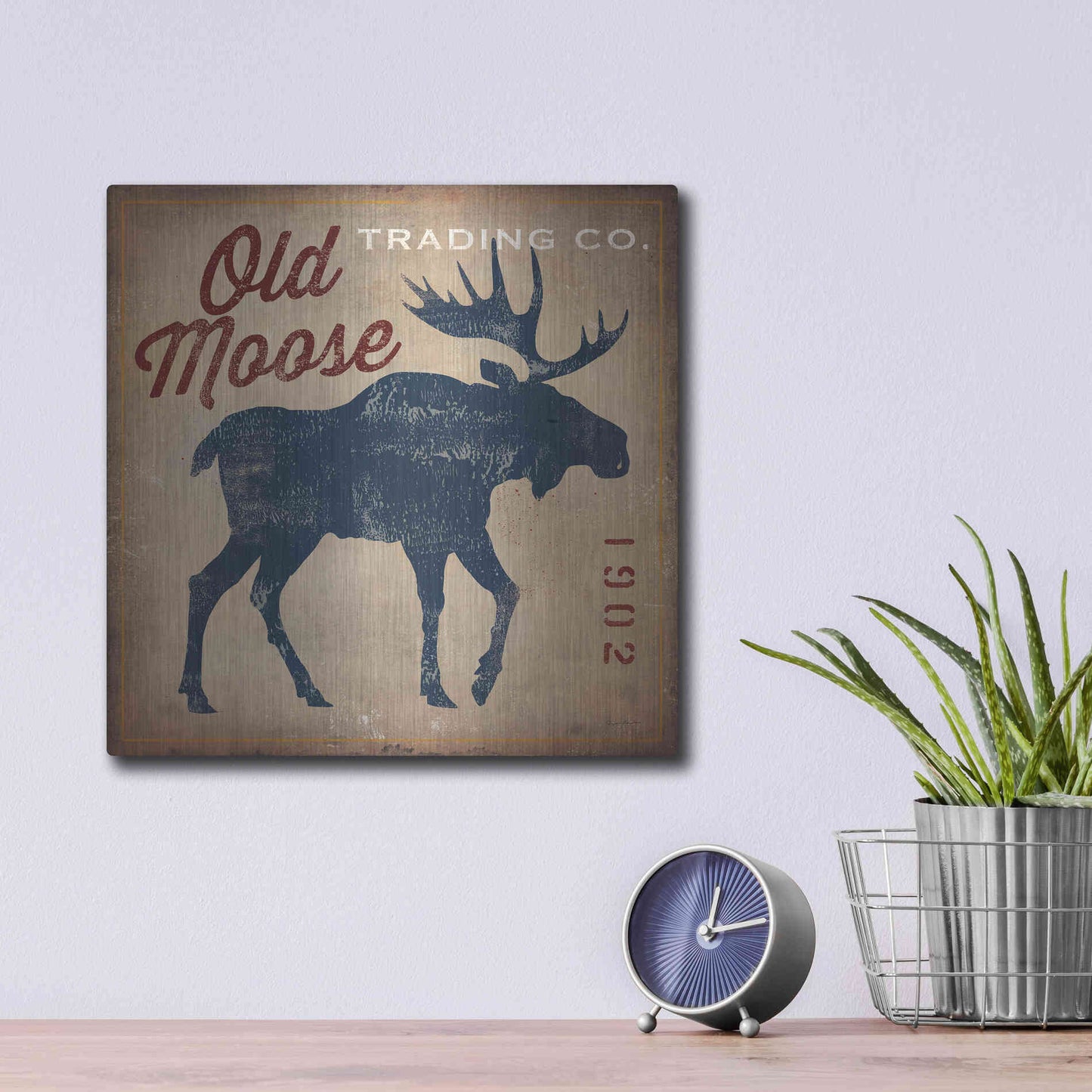 Luxe Metal Art 'Old Moose Trading Co' by Ryan Fowler, Metal Wall Art,12x12