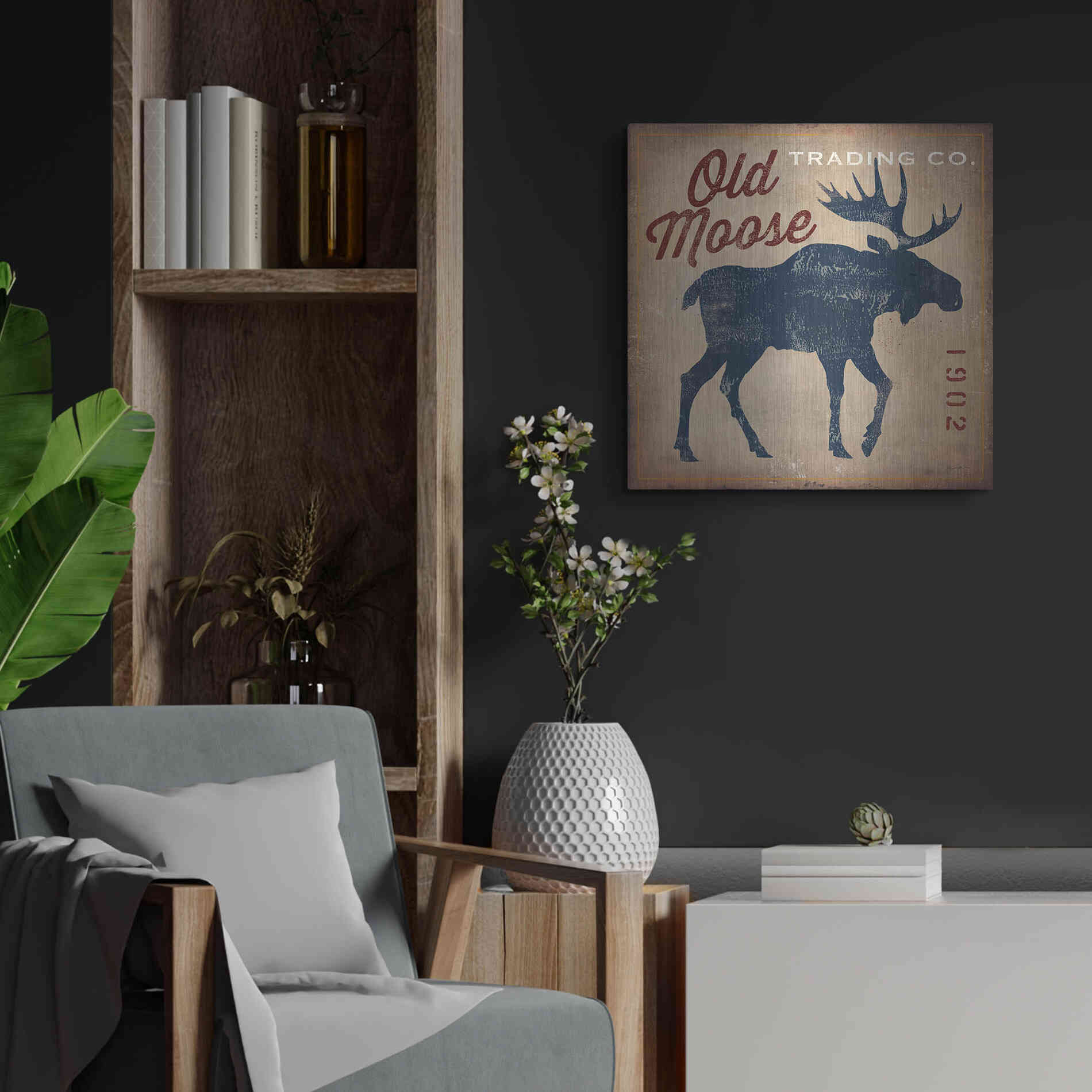 Luxe Metal Art 'Old Moose Trading Co' by Ryan Fowler, Metal Wall Art,24x24