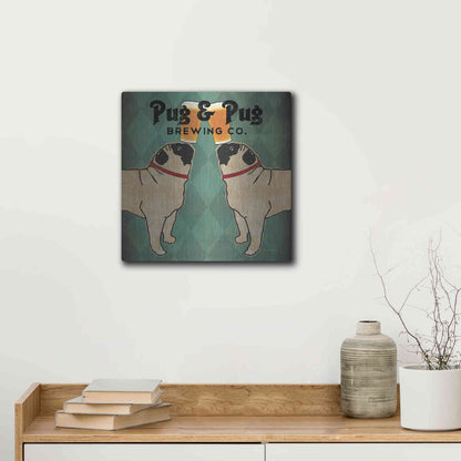 Luxe Metal Art 'Pug And Pug Brewing Square' by Ryan Fowler, Metal Wall Art,12x12