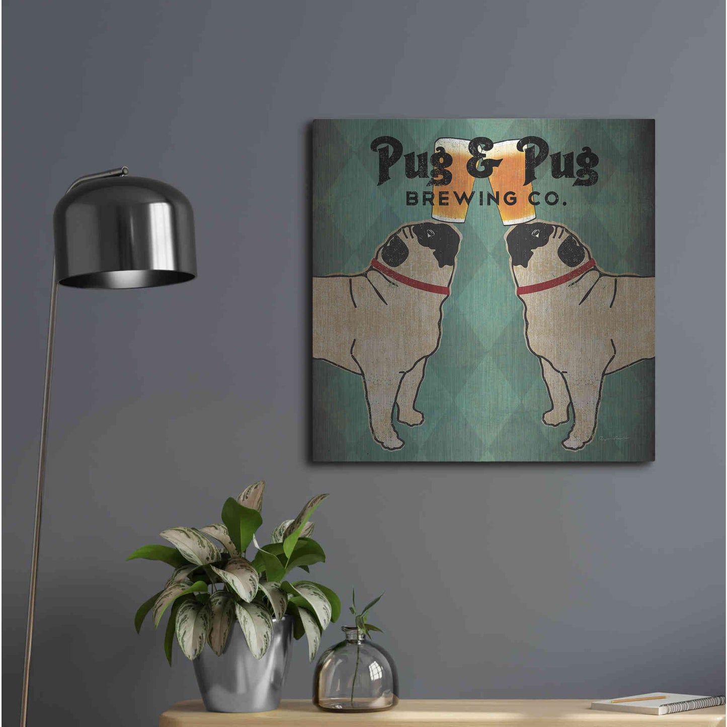 Luxe Metal Art 'Pug And Pug Brewing Square' by Ryan Fowler, Metal Wall Art,24x24