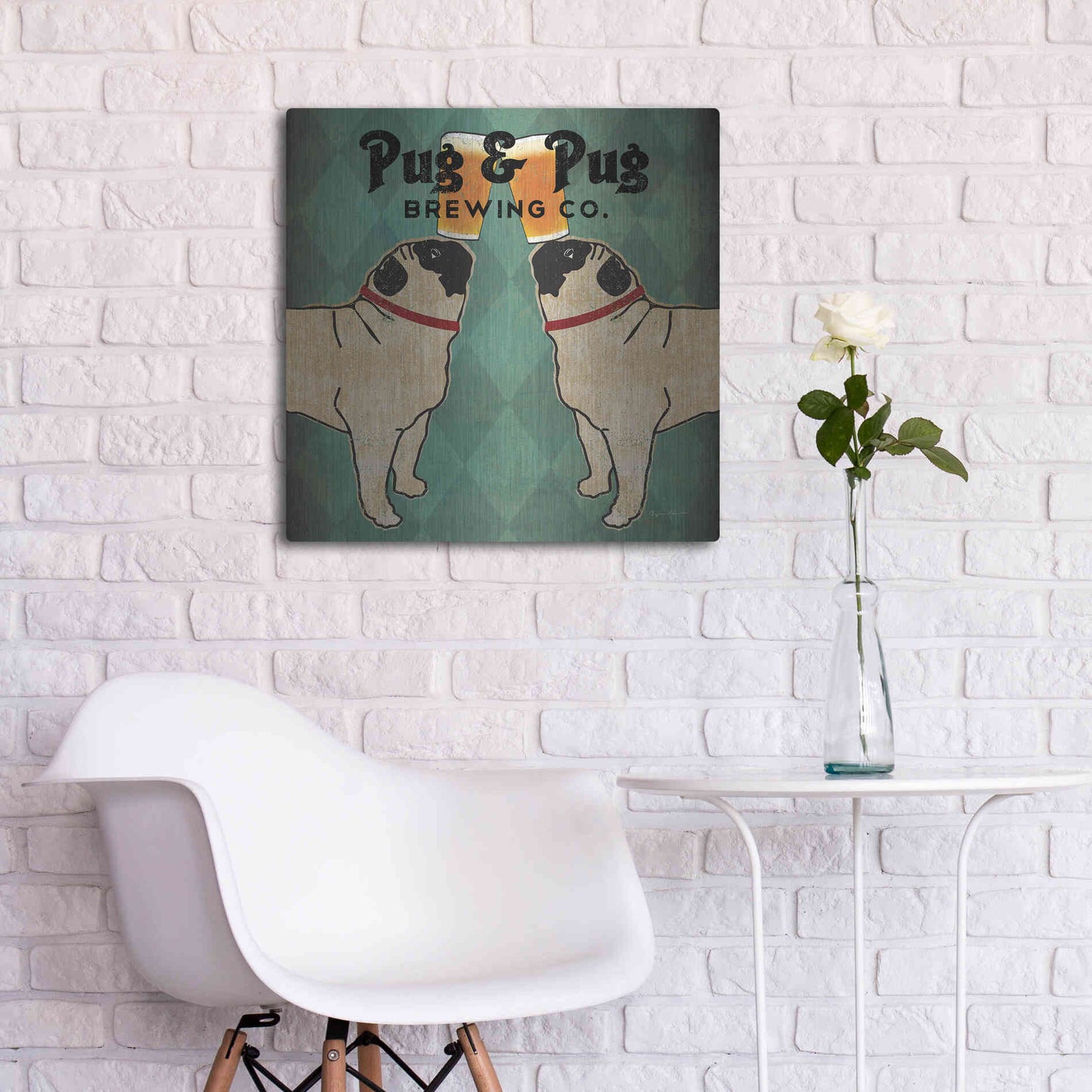Luxe Metal Art 'Pug And Pug Brewing Square' by Ryan Fowler, Metal Wall Art,24x24