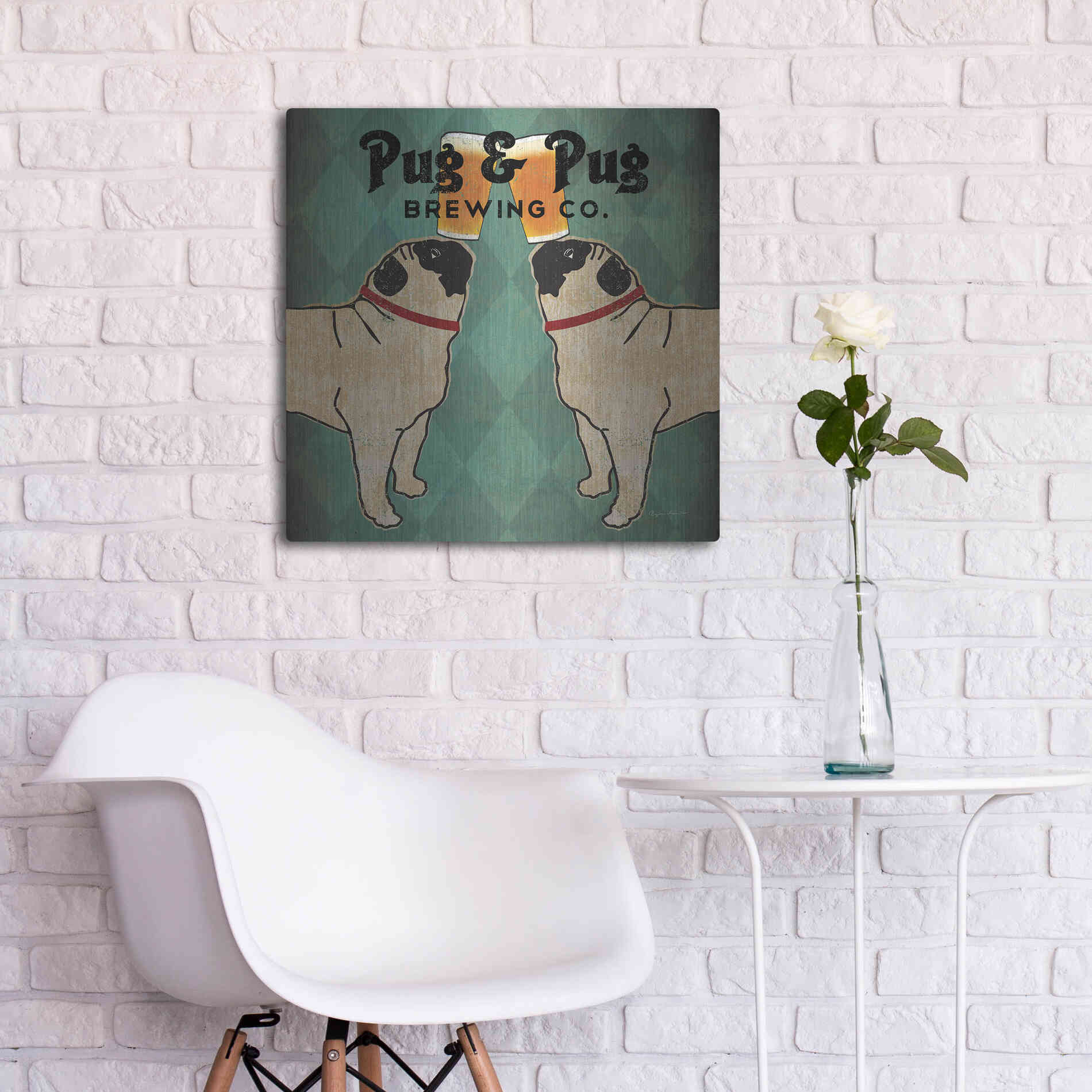 Luxe Metal Art 'Pug And Pug Brewing Square' by Ryan Fowler, Metal Wall Art,24x24
