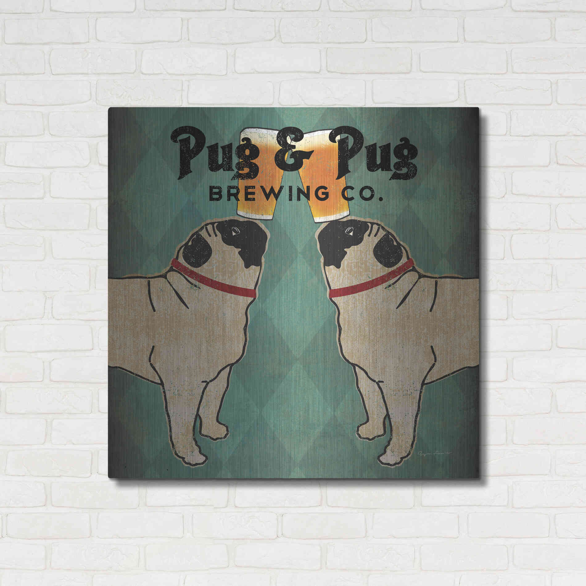 Luxe Metal Art 'Pug And Pug Brewing Square' by Ryan Fowler, Metal Wall Art,36x36