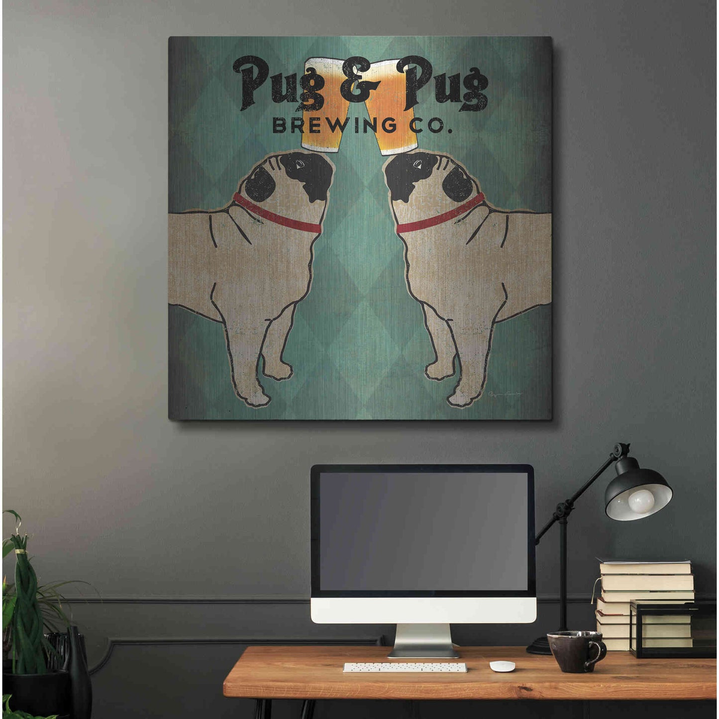 Luxe Metal Art 'Pug And Pug Brewing Square' by Ryan Fowler, Metal Wall Art,36x36