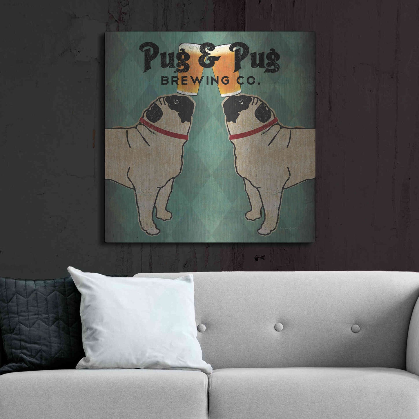 Luxe Metal Art 'Pug And Pug Brewing Square' by Ryan Fowler, Metal Wall Art,36x36