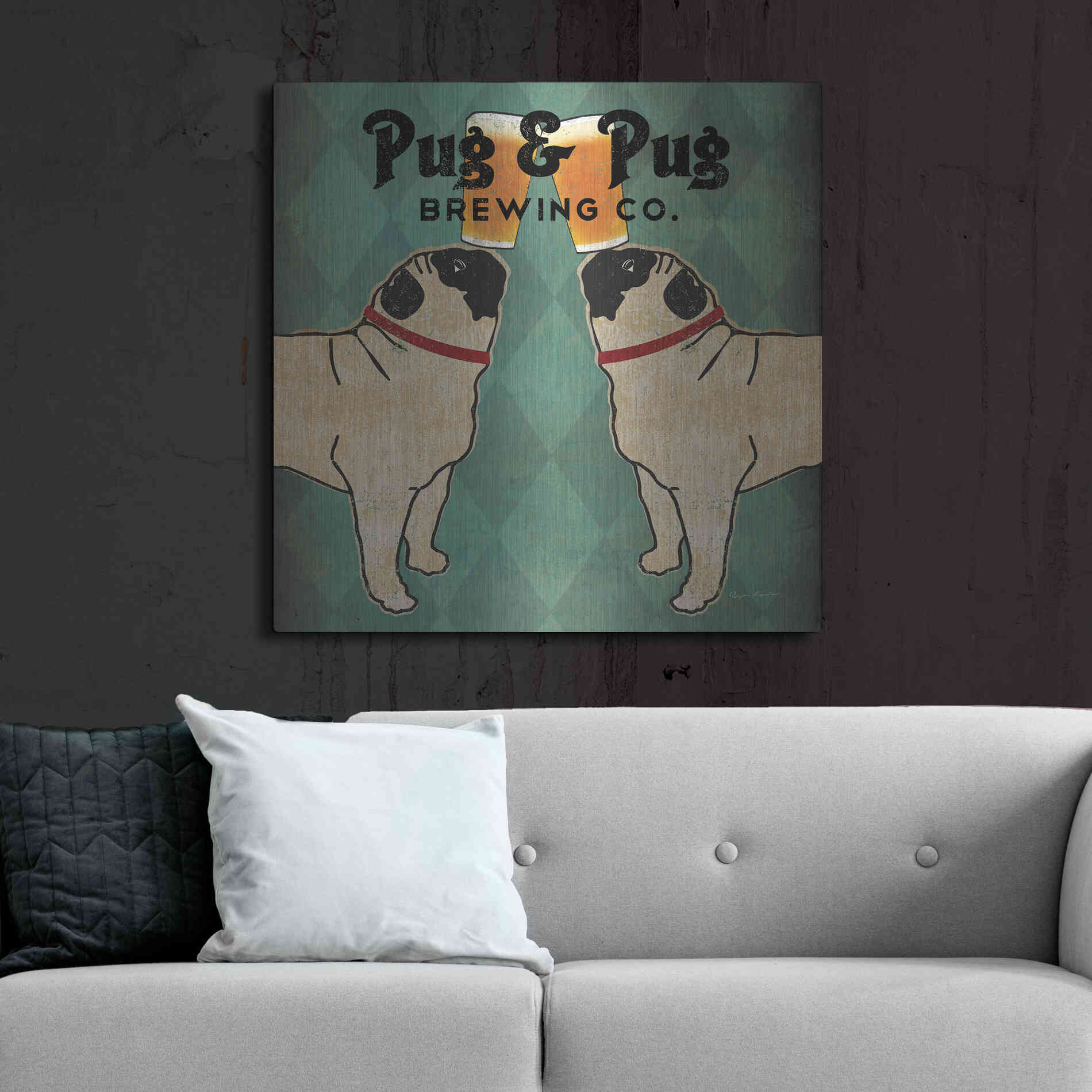 Luxe Metal Art 'Pug And Pug Brewing Square' by Ryan Fowler, Metal Wall Art,36x36