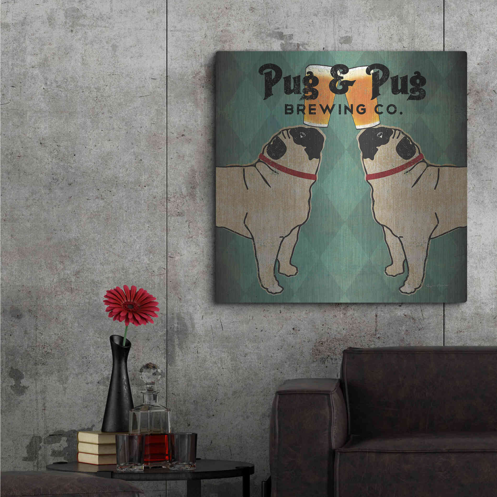 Luxe Metal Art 'Pug And Pug Brewing Square' by Ryan Fowler, Metal Wall Art,36x36