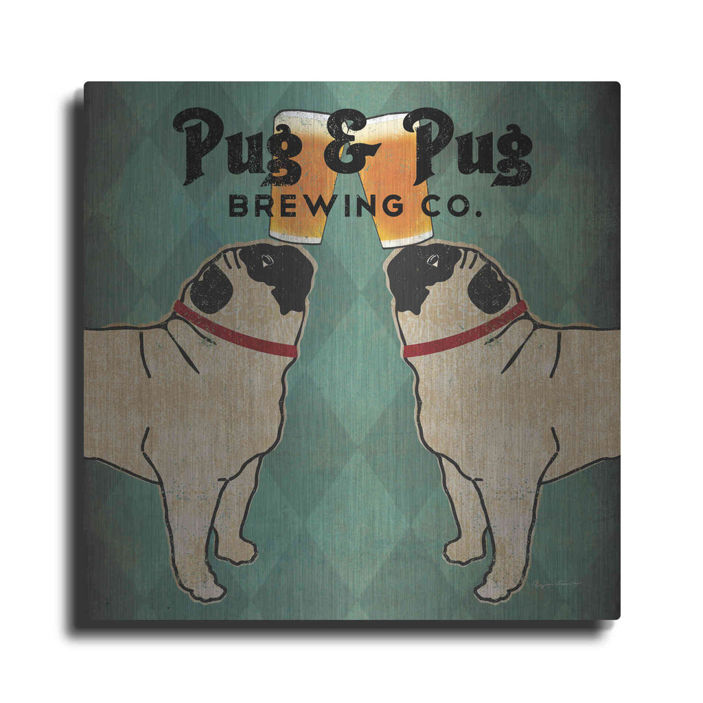 Luxe Metal Art 'Pug And Pug Brewing Square' by Ryan Fowler, Metal Wall Art