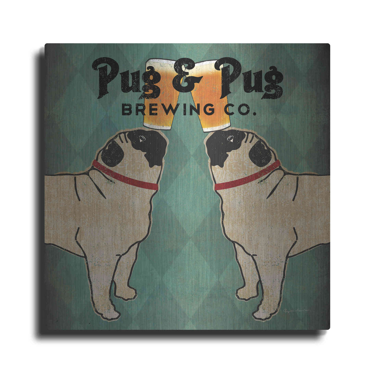 Luxe Metal Art 'Pug And Pug Brewing Square' by Ryan Fowler, Metal Wall Art