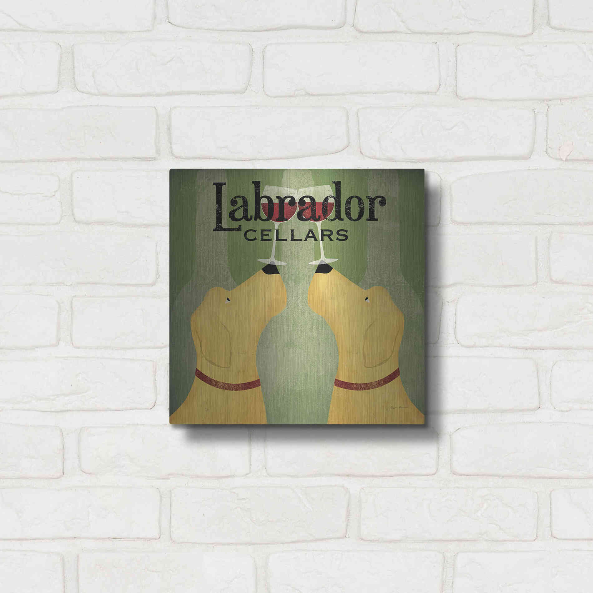 Luxe Metal Art 'Two Labrador Wine Dogs Square' by Ryan Fowler, Metal Wall Art,12x12