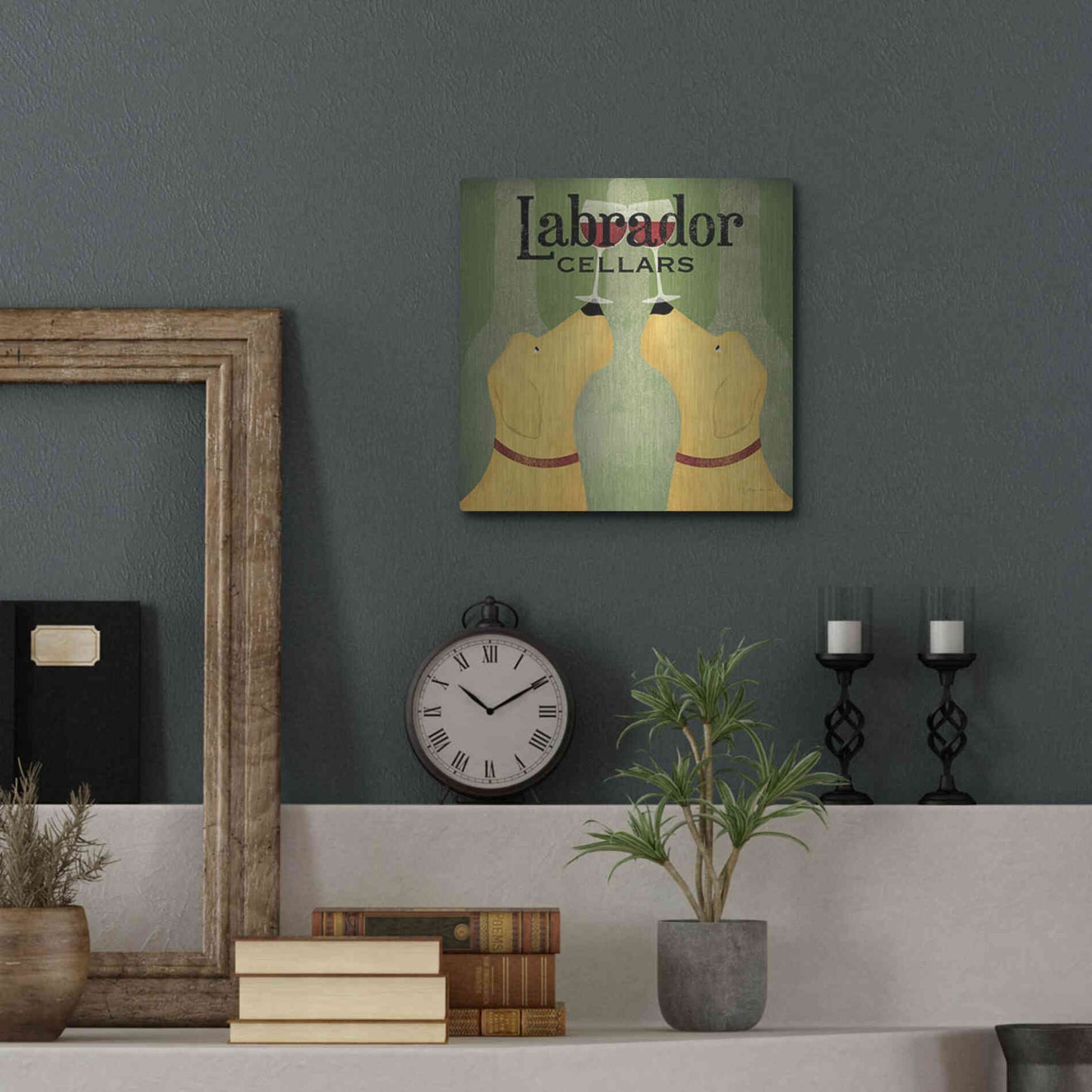 Luxe Metal Art 'Two Labrador Wine Dogs Square' by Ryan Fowler, Metal Wall Art,12x12