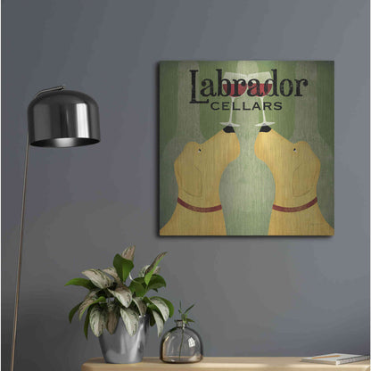 Luxe Metal Art 'Two Labrador Wine Dogs Square' by Ryan Fowler, Metal Wall Art,24x24