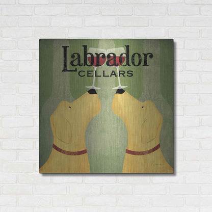 Luxe Metal Art 'Two Labrador Wine Dogs Square' by Ryan Fowler, Metal Wall Art,36x36