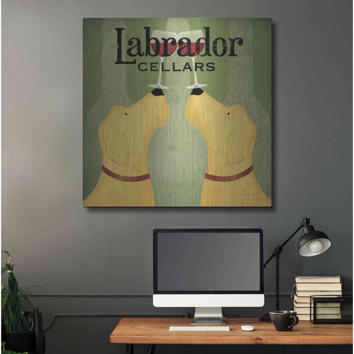 Luxe Metal Art 'Two Labrador Wine Dogs Square' by Ryan Fowler, Metal Wall Art,36x36