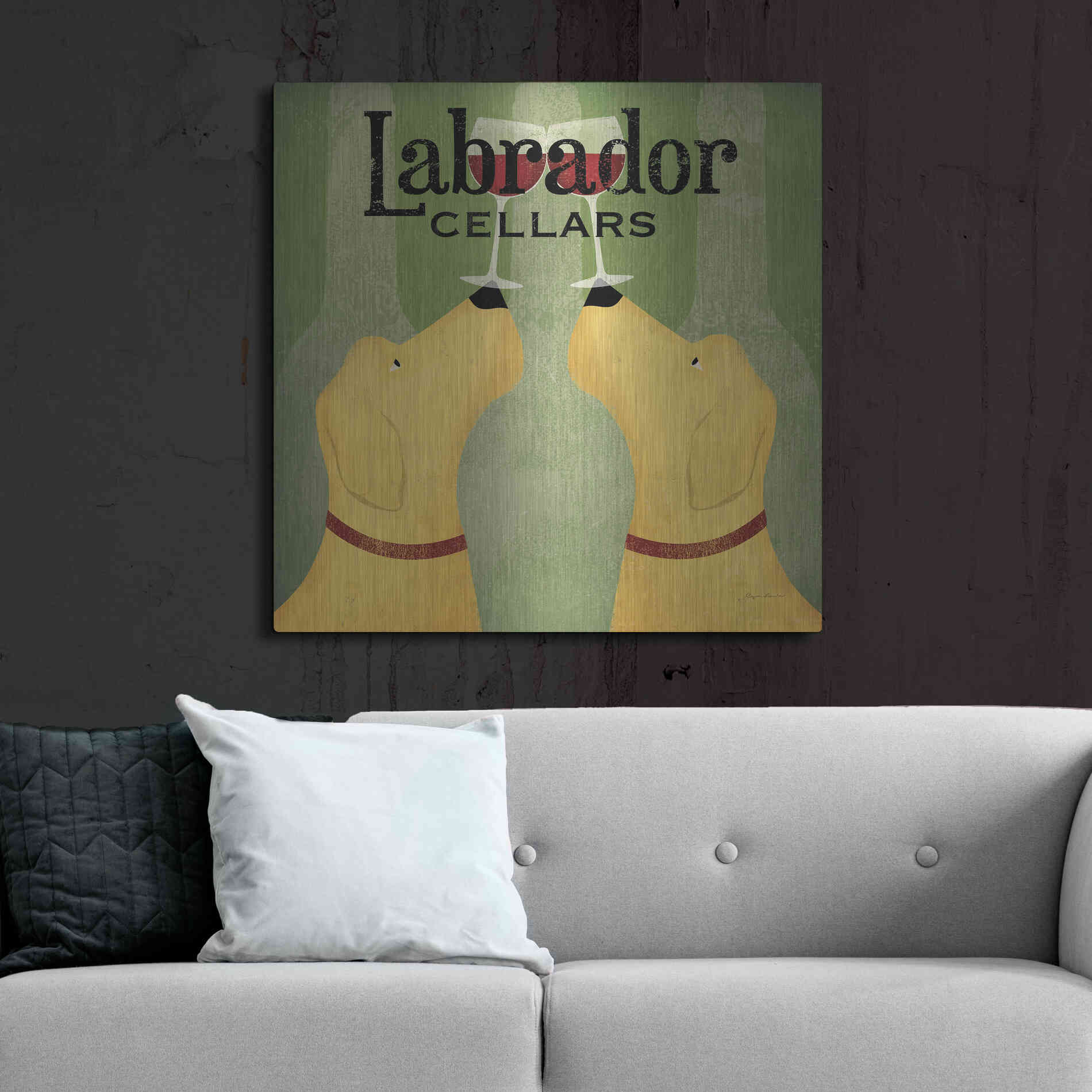Luxe Metal Art 'Two Labrador Wine Dogs Square' by Ryan Fowler, Metal Wall Art,36x36