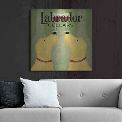 Luxe Metal Art 'Two Labrador Wine Dogs Square' by Ryan Fowler, Metal Wall Art,36x36