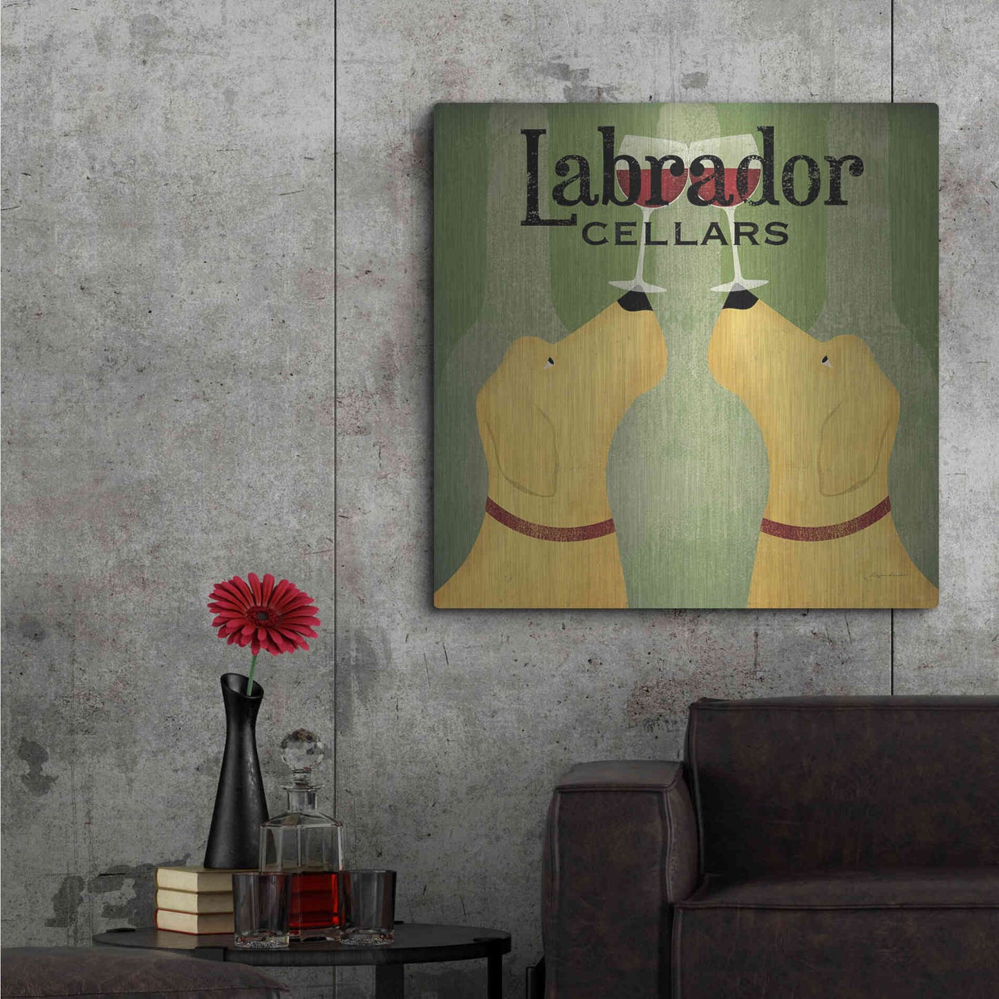 Luxe Metal Art 'Two Labrador Wine Dogs Square' by Ryan Fowler, Metal Wall Art,36x36
