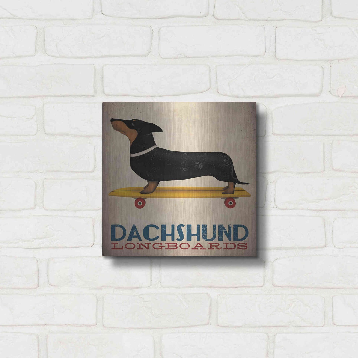 Luxe Metal Art 'Dachshund Longboards' by Ryan Fowler, Metal Wall Art,12x12