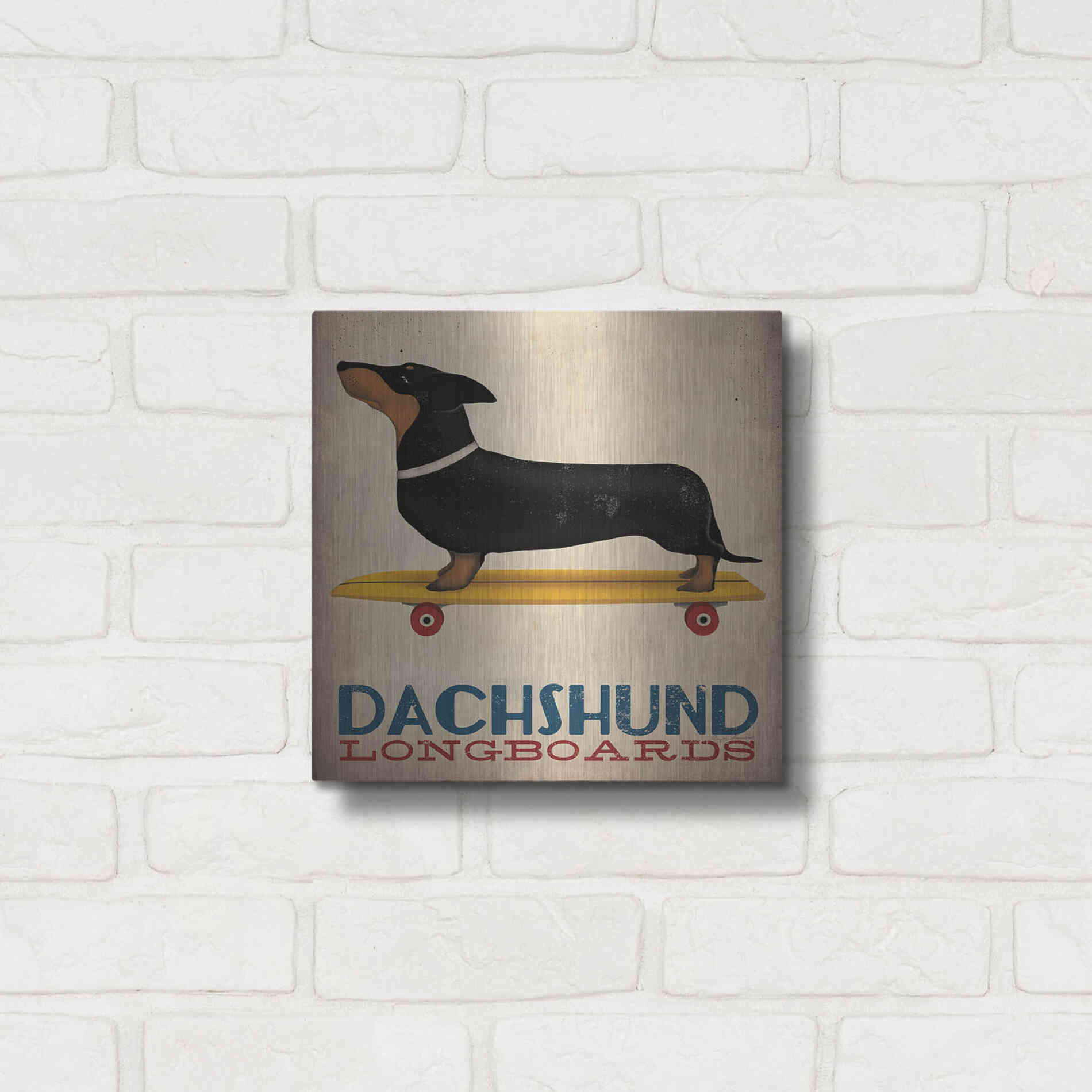 Luxe Metal Art 'Dachshund Longboards' by Ryan Fowler, Metal Wall Art,12x12