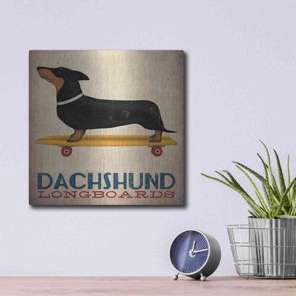 Luxe Metal Art 'Dachshund Longboards' by Ryan Fowler, Metal Wall Art,12x12