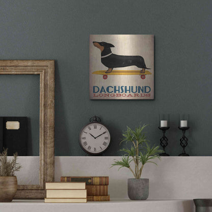 Luxe Metal Art 'Dachshund Longboards' by Ryan Fowler, Metal Wall Art,12x12