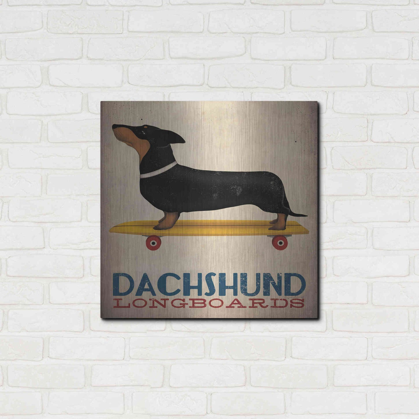 Luxe Metal Art 'Dachshund Longboards' by Ryan Fowler, Metal Wall Art,24x24