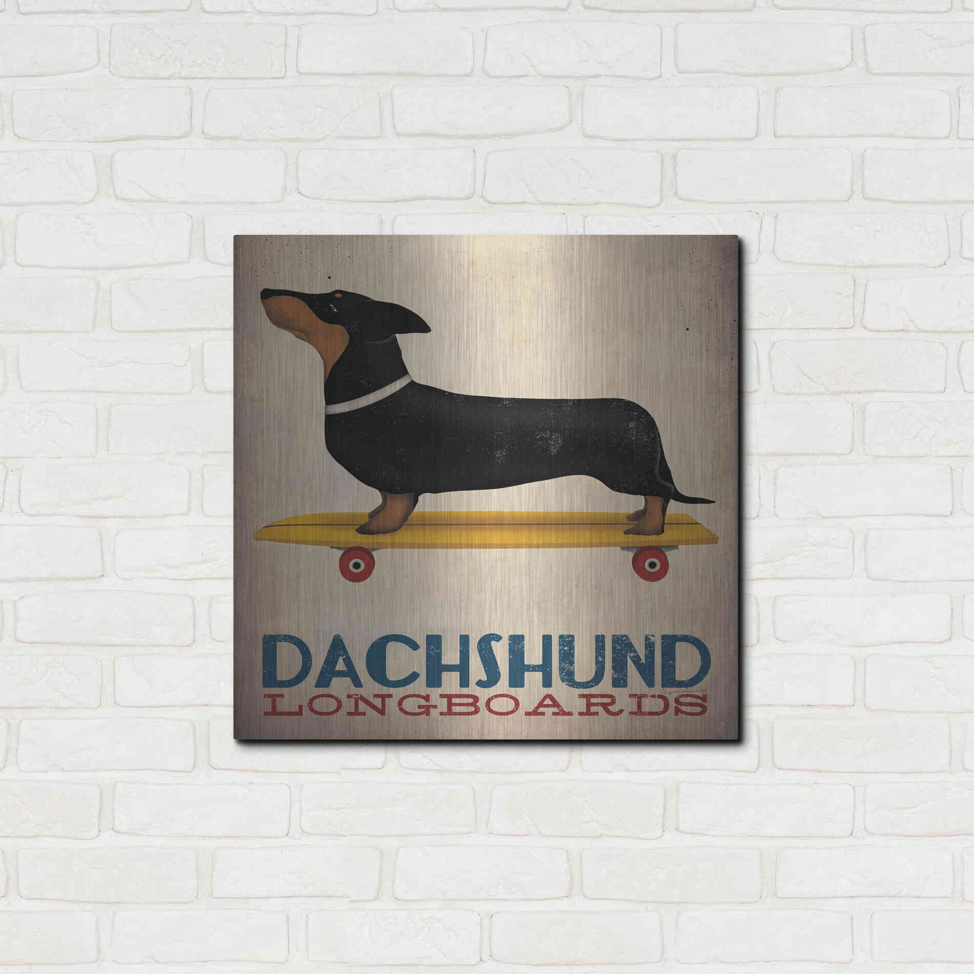 Luxe Metal Art 'Dachshund Longboards' by Ryan Fowler, Metal Wall Art,24x24