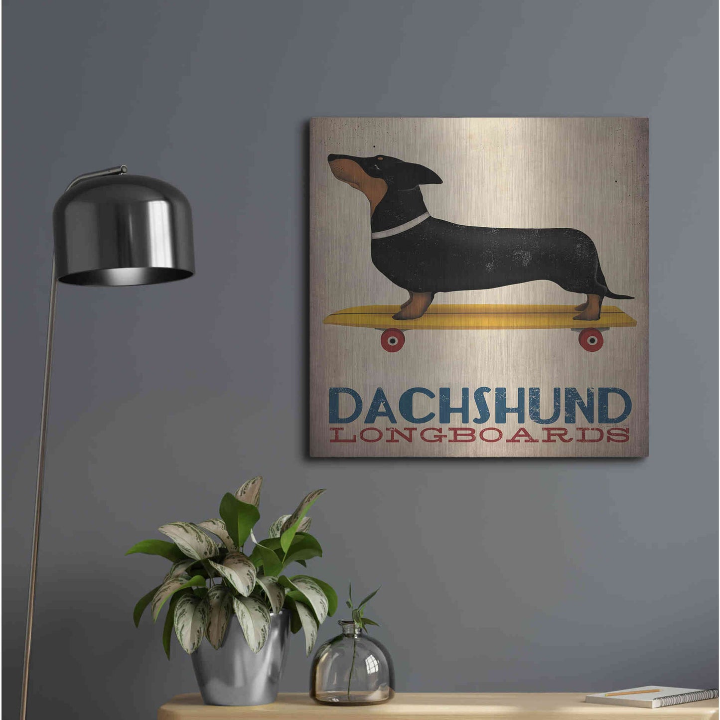 Luxe Metal Art 'Dachshund Longboards' by Ryan Fowler, Metal Wall Art,24x24
