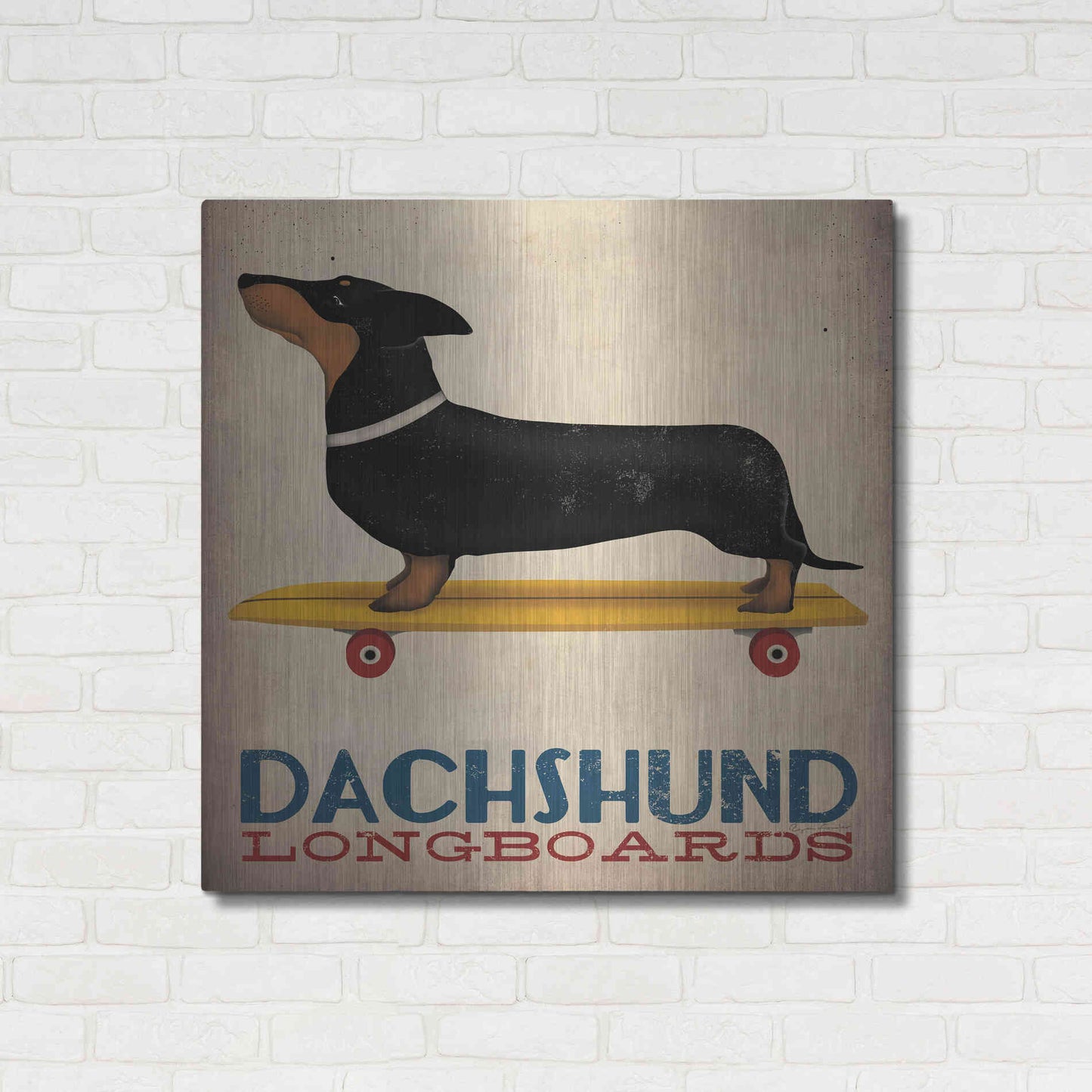 Luxe Metal Art 'Dachshund Longboards' by Ryan Fowler, Metal Wall Art,36x36