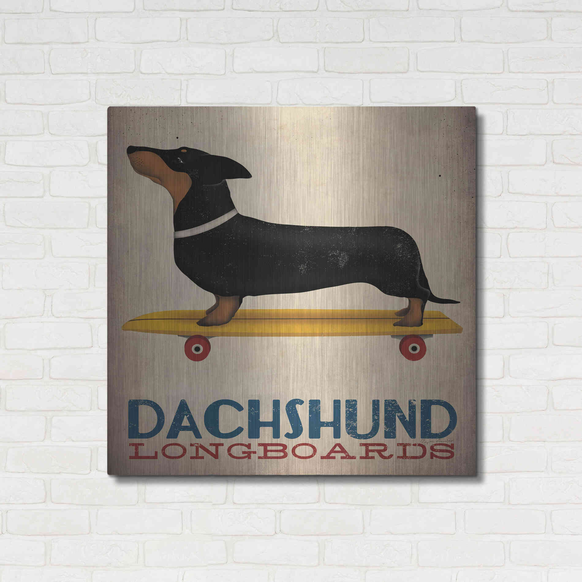 Luxe Metal Art 'Dachshund Longboards' by Ryan Fowler, Metal Wall Art,36x36