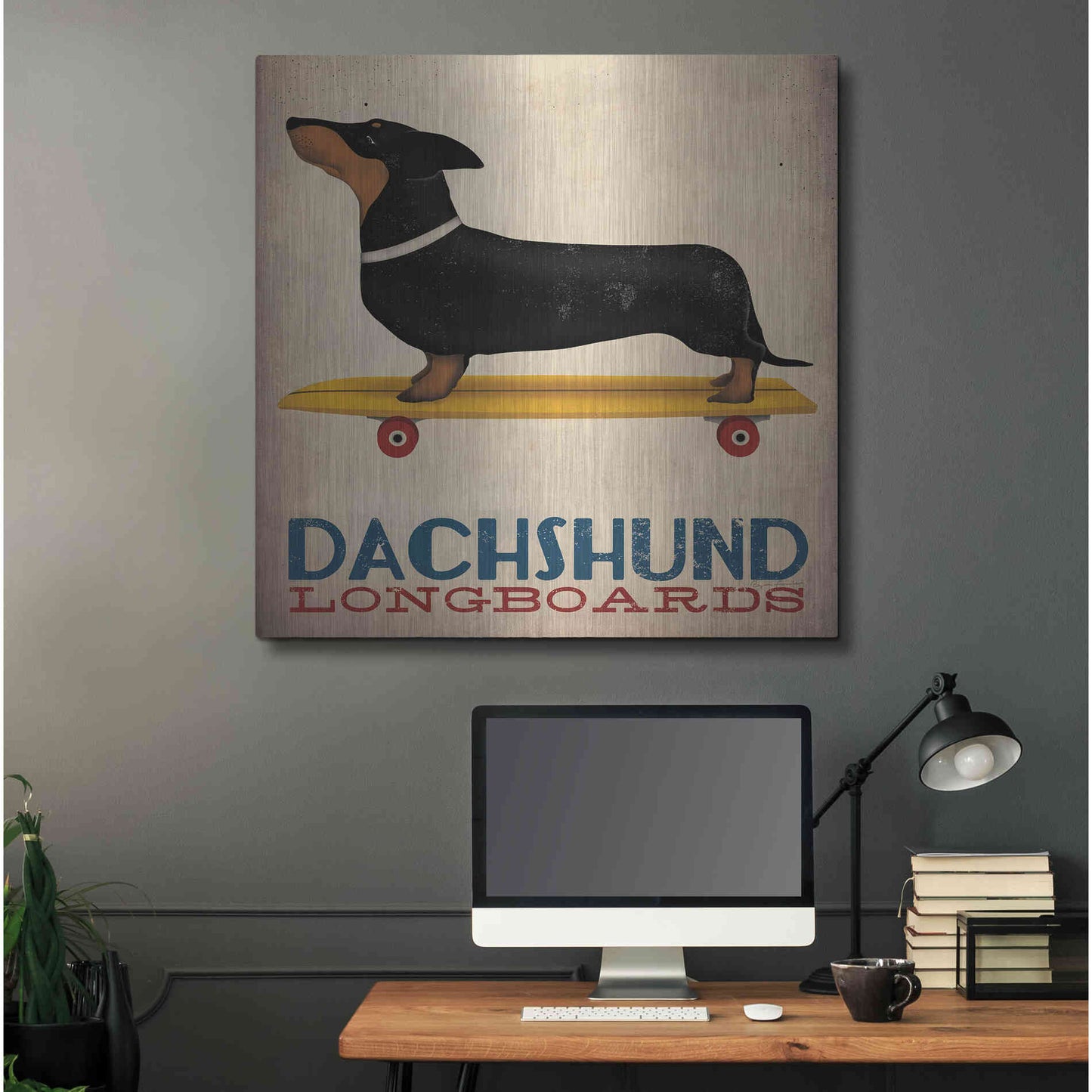 Luxe Metal Art 'Dachshund Longboards' by Ryan Fowler, Metal Wall Art,36x36