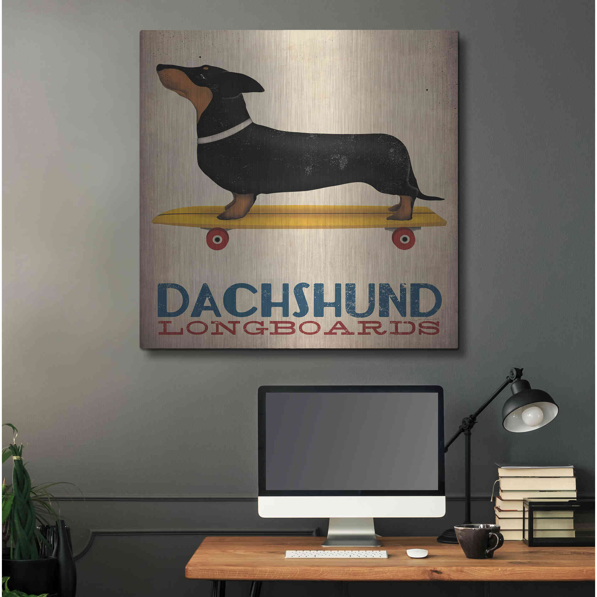 Luxe Metal Art 'Dachshund Longboards' by Ryan Fowler, Metal Wall Art,36x36