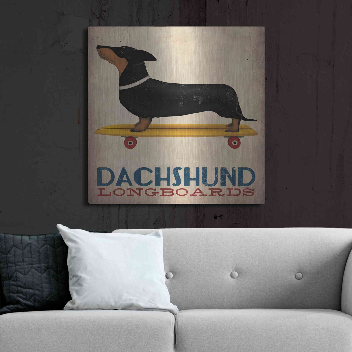 Luxe Metal Art 'Dachshund Longboards' by Ryan Fowler, Metal Wall Art,36x36