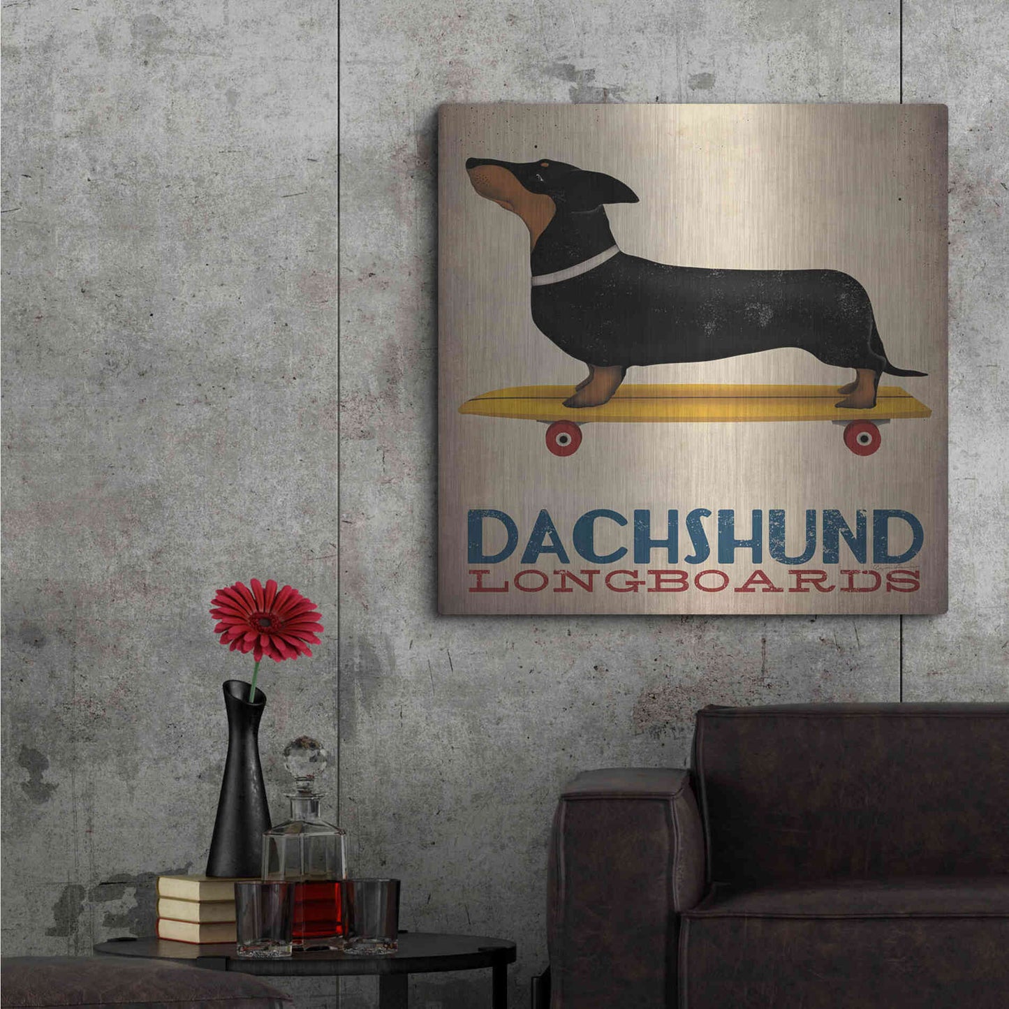 Luxe Metal Art 'Dachshund Longboards' by Ryan Fowler, Metal Wall Art,36x36
